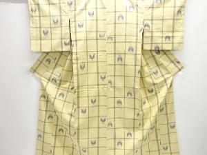 格子に絣柄織り出し手織り紬着物